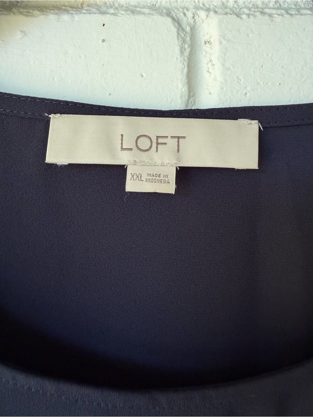 LOFT Navy Ruffle Sleeve Top with Gold Buttons - Picture 2 of 5